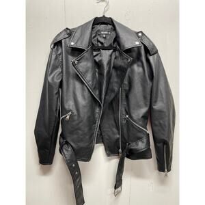 Misguided US 6 Medium Size Black Faux Leather Motorcycle Jacket Retro T-Birds